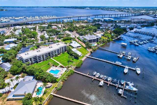 bird's eye view featuring a water view