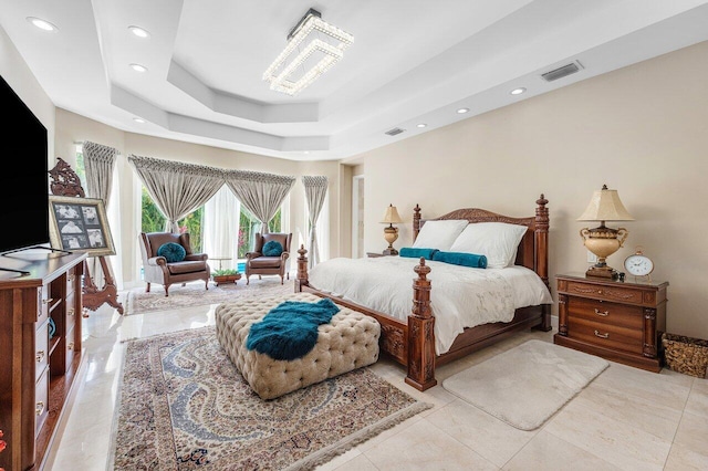 17906 Aberdeen Way, Boca Raton, FL 33496 - bedroom featuring recessed lighting, a raised ceiling, and light tile patterned flooring