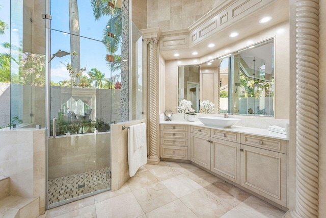 17906 Aberdeen Way, Boca Raton, FL 33496 - full bathroom featuring a stall shower, vanity, and recessed lighting