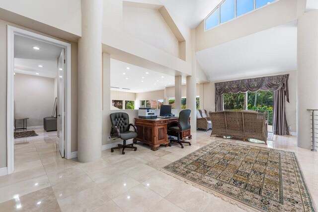 17906 Aberdeen Way, Boca Raton, FL 33496 - office featuring a towering ceiling, baseboards, and recessed lighting