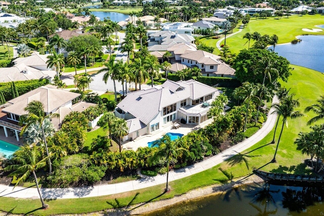 17906 Aberdeen Way, Boca Raton, FL 33496 - aerial perspective of suburban area featuring a pool, a large body of water, and a golf course