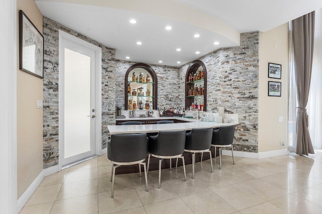 17906 Aberdeen Way, Boca Raton, FL 33496 - indoor bar with light tile patterned floors, recessed lighting, and baseboards