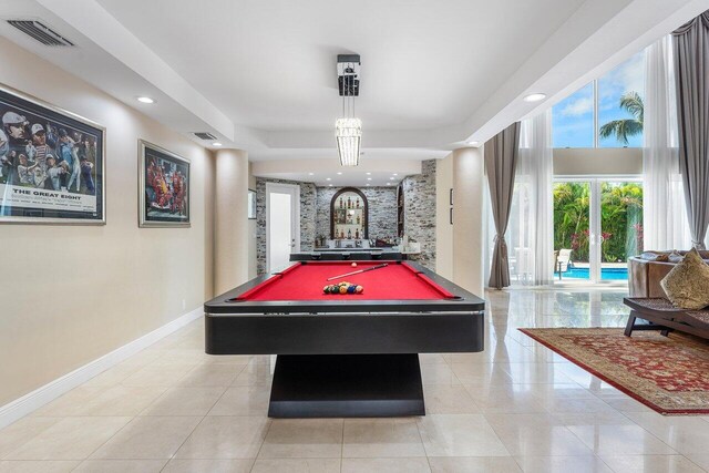 17906 Aberdeen Way, Boca Raton, FL 33496 - playroom with billiards table, baseboards, and light tile patterned floors