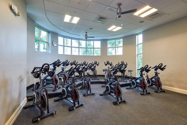 17906 Aberdeen Way, Boca Raton, FL 33496 - workout area featuring baseboards and a drop ceiling