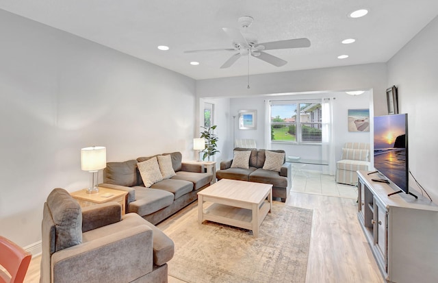 124 Mockingbird Ln Unit 124, Delray Beach, FL 33445 - living room featuring ceiling fan, recessed lighting, light wood-style flooring, and baseboards
