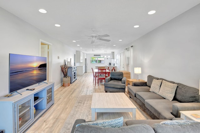 124 Mockingbird Ln Unit 124, Delray Beach, FL 33445 - living area featuring a ceiling fan, recessed lighting, and light wood finished floors