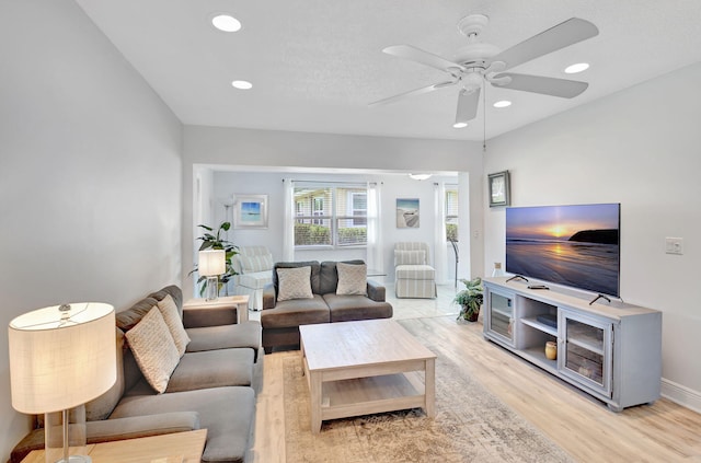124 Mockingbird Ln Unit 124, Delray Beach, FL 33445 - living area with light wood-style flooring, ceiling fan, recessed lighting, and baseboards