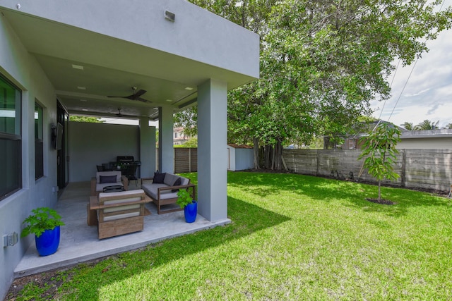 188 Yale Dr, Lake Worth Beach, FL 33460 - view of yard with ceiling fan, a patio, a fenced backyard, and an outdoor living space