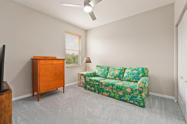 9943 SW Stonegate Dr, Port Saint Lucie, FL 34987 - living area featuring a ceiling fan, carpet floors, and baseboards