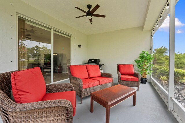 9943 SW Stonegate Dr, Port Saint Lucie, FL 34987 - sunroom / solarium featuring ceiling fan and outdoor lounge area
