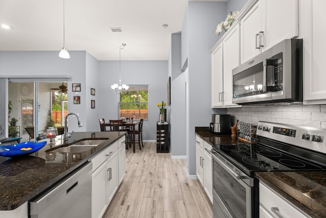 kitchen with backsplash, white cabinetry, appliances with stainless steel finishes, and a sink