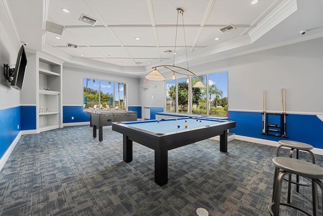 1317 Beacon Cir, Wellington, FL 33414 - playroom featuring carpet, healthy amount of natural light, billiards table, crown molding, and recessed lighting