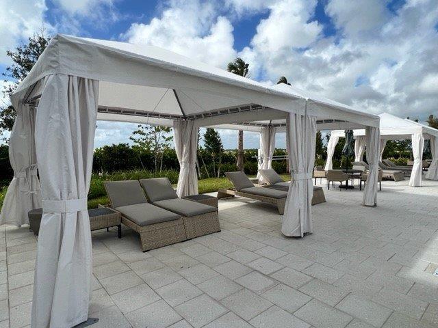 view of patio featuring a gazebo and an outdoor hangout area