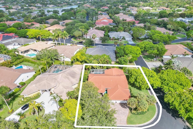aerial view of residential area featuring property boundaries highlighted