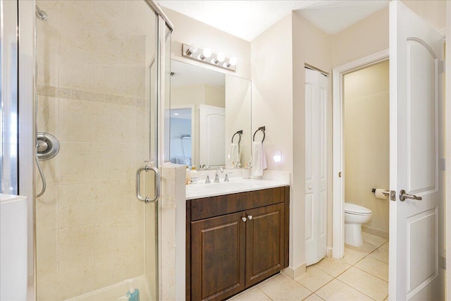 4738 Sundance Way, Davie, FL 33328 - bathroom with vanity, tile patterned floors, a stall shower, and toilet