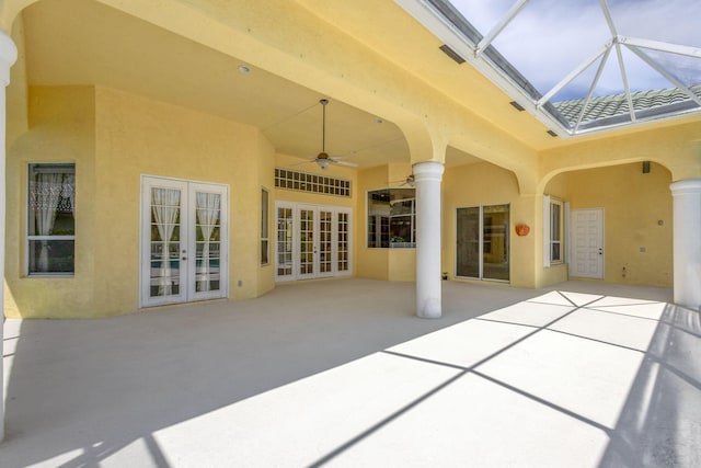 view of patio / terrace featuring french doors and ceiling fan