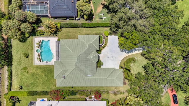 view from above of property with a pool