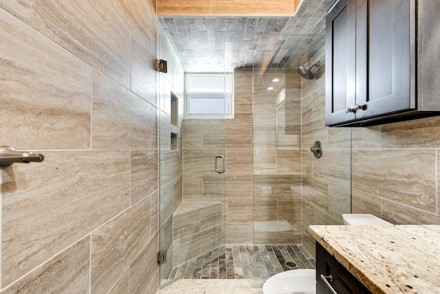 1 S Lakeside Dr Unit C1, Lake Worth Beach, FL 33460 - bathroom with vanity, toilet, and a stall shower