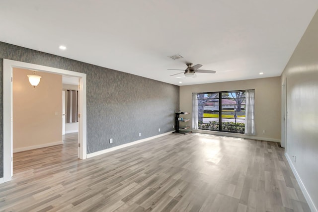 4875 Hawkwood Rd Unit B, Boynton Beach, FL 33436 - unfurnished room featuring baseboards, recessed lighting, light wood-style flooring, and ceiling fan