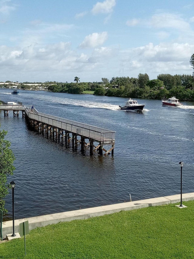 view of dock with a water view