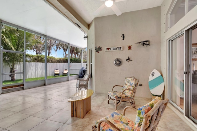 sunroom / solarium with an outdoor hangout area and ceiling fan