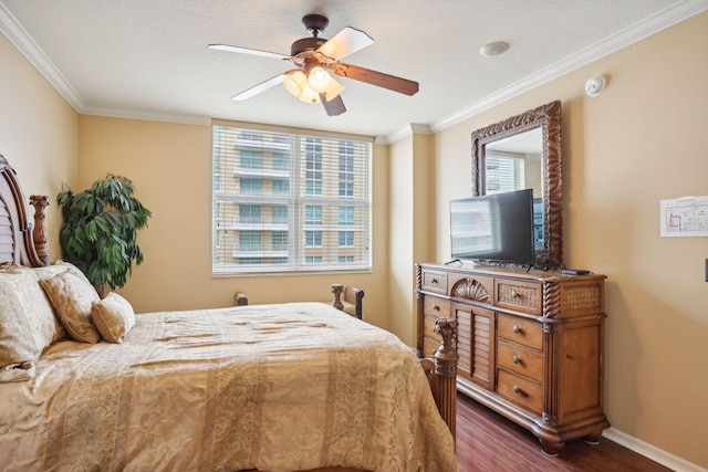 625 Casa Loma Blvd Unit 1103, Boynton Beach, FL 33435 - bedroom with baseboards, ornamental molding, a ceiling fan, and dark wood-style floors