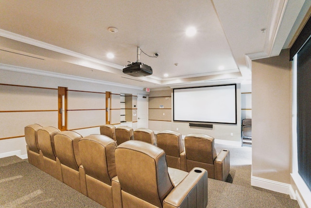625 Casa Loma Blvd Unit 1103, Boynton Beach, FL 33435 - carpeted home theater with crown molding, a raised ceiling, baseboards, and recessed lighting