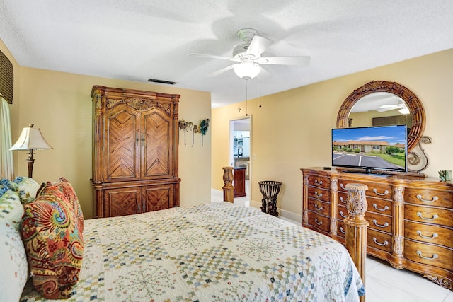 bedroom featuring ceiling fan and visible vents
