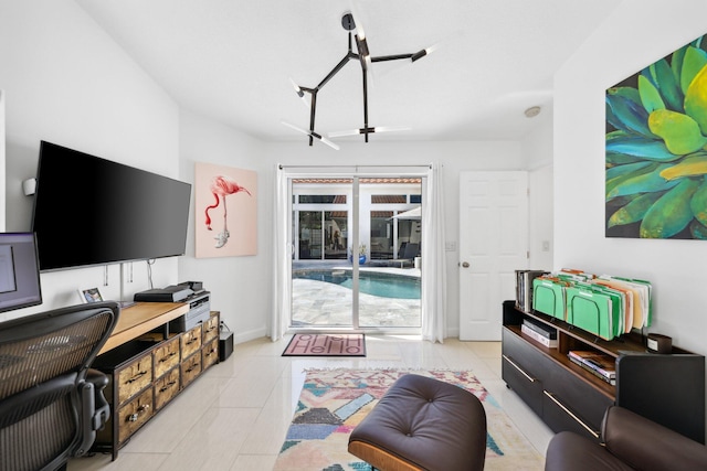 living area with light tile patterned floors