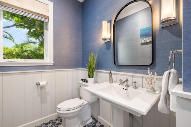 19100 SE County Line Rd, Jupiter, FL 33469 - bathroom featuring healthy amount of natural light, toilet, and a wainscoted wall