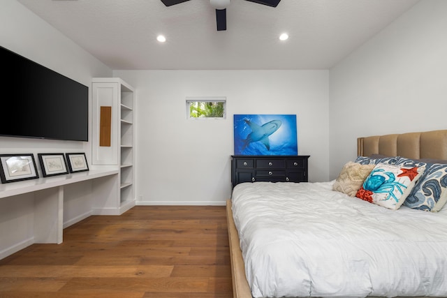 19100 SE County Line Rd, Jupiter, FL 33469 - bedroom with wood finished floors, recessed lighting, baseboards, and ceiling fan