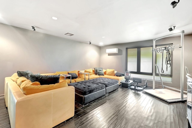 2393 NW 59th St, Boca Raton, FL 33496 - living area featuring a wall mounted air conditioner, recessed lighting, visible vents, and wood finished floors