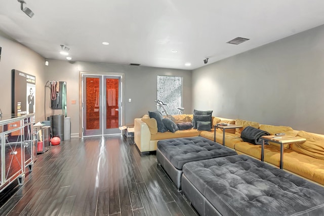 2393 NW 59th St, Boca Raton, FL 33496 - living area with baseboards, dark wood-style flooring, visible vents, and recessed lighting