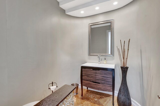 2393 NW 59th St, Boca Raton, FL 33496 - bathroom featuring baseboards, vanity, and recessed lighting