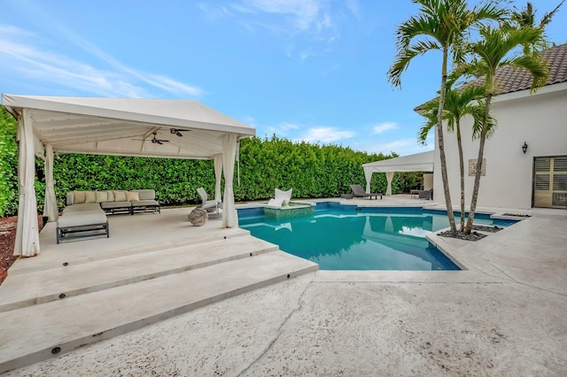 2393 NW 59th St, Boca Raton, FL 33496 - pool with an outdoor hangout area, a gazebo, a patio area, and ceiling fan
