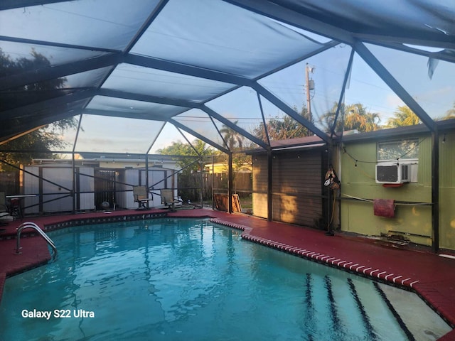 1441 W Central St, Lantana, FL 33462 - view of swimming pool featuring a lanai, cooling unit, and a patio