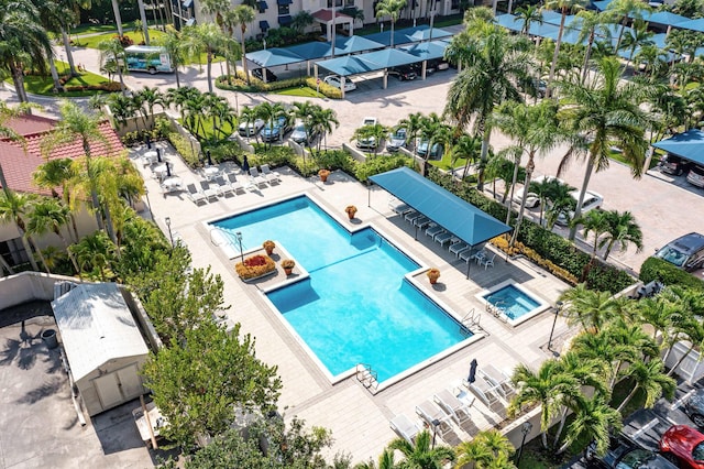 aerial view of a pool area