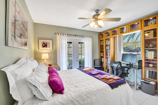 848 Johnson St, Hollywood, FL 33019 - tiled bedroom featuring french doors, a ceiling fan, and access to exterior