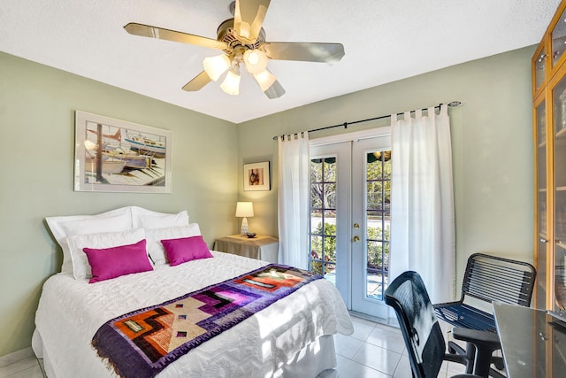 848 Johnson St, Hollywood, FL 33019 - bedroom featuring light tile patterned flooring, access to outside, french doors, and a ceiling fan