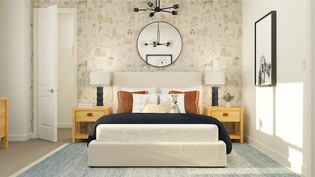 1531 Stockbridge St, Loxahatchee, FL 33470 - carpeted bedroom featuring baseboards and wallpapered walls