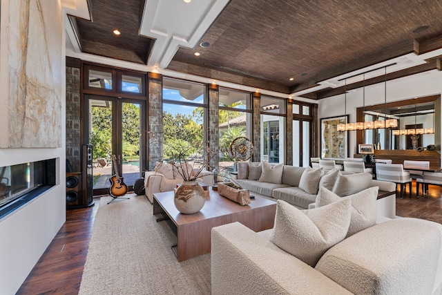 232 Bears Club Dr, Jupiter, FL 33477 - living room featuring wood ceiling, dark wood-type flooring, and recessed lighting