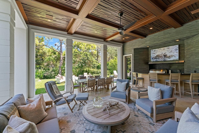 232 Bears Club Dr, Jupiter, FL 33477 - sunroom / solarium featuring coffered ceiling, a wealth of natural light, and beam ceiling