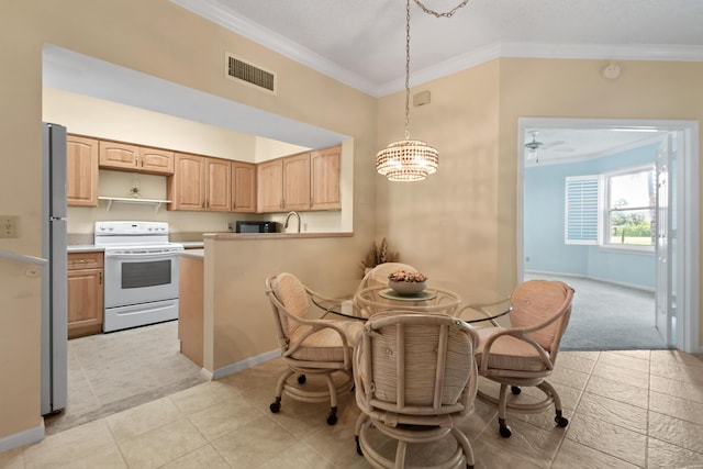 3003 Fairway Dr N, Jupiter, FL 33477 - dining space featuring crown molding, baseboards, a chandelier, and ceiling fan