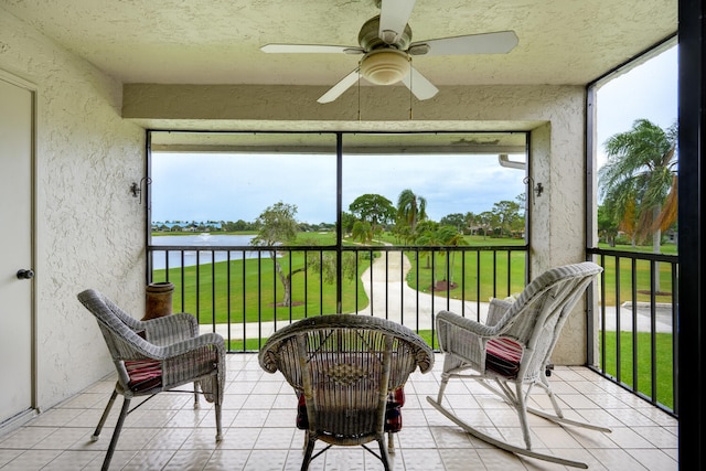 13403 Touchstone Pl Unit A-202, Palm Beach Gardens, FL 33418 - sunroom with a water view and a ceiling fan