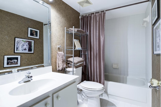 13403 Touchstone Pl Unit A-202, Palm Beach Gardens, FL 33418 - full bathroom featuring toilet, vanity, shower / bath combination with curtain, and tile patterned flooring