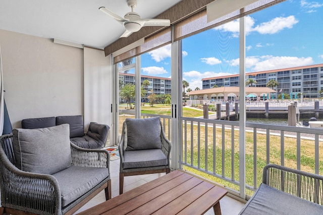 911 Gardenia Dr Unit 154, Delray Beach, FL 33483 - sunroom / solarium with ceiling fan and a water view