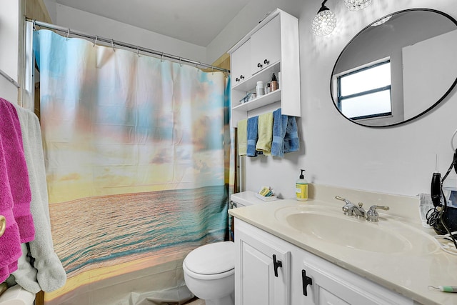 1742 SW Hampshire Ln, Port Saint Lucie, FL 34953 - full bathroom with vanity, toilet, and a shower with shower curtain