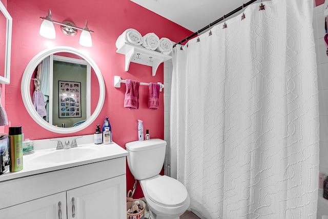 1742 SW Hampshire Ln, Port Saint Lucie, FL 34953 - bathroom with toilet, vanity, and curtained shower