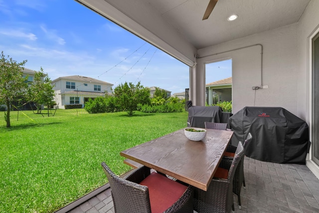 5651 Macoon Way, Westlake, FL 33470 - view of patio with a ceiling fan, outdoor dining area, and a grill