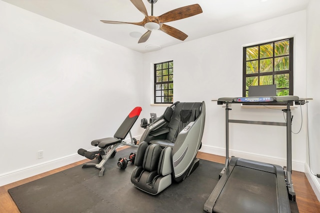 3017 Vincent Rd, West Palm Beach, FL 33405 - exercise area with a ceiling fan and wood finished floors